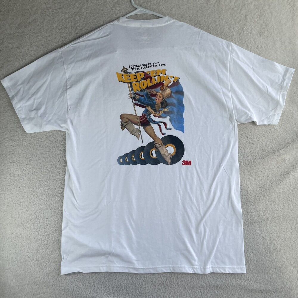 Scotch Tape Pin Up Shirt Mens Large 2007 60th Anniversary White Short Sleeve